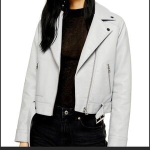 Topshop Light Grey Faux Leather Jacket size 10